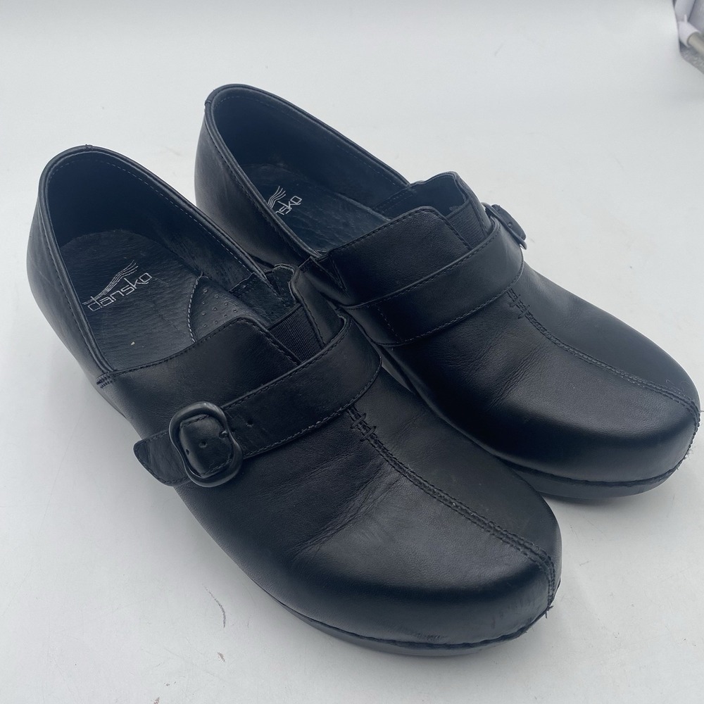 Dansko Womens Tamara Clogs Black Leather Shoes with Buckle‎ Strap Size 10.5 - 11